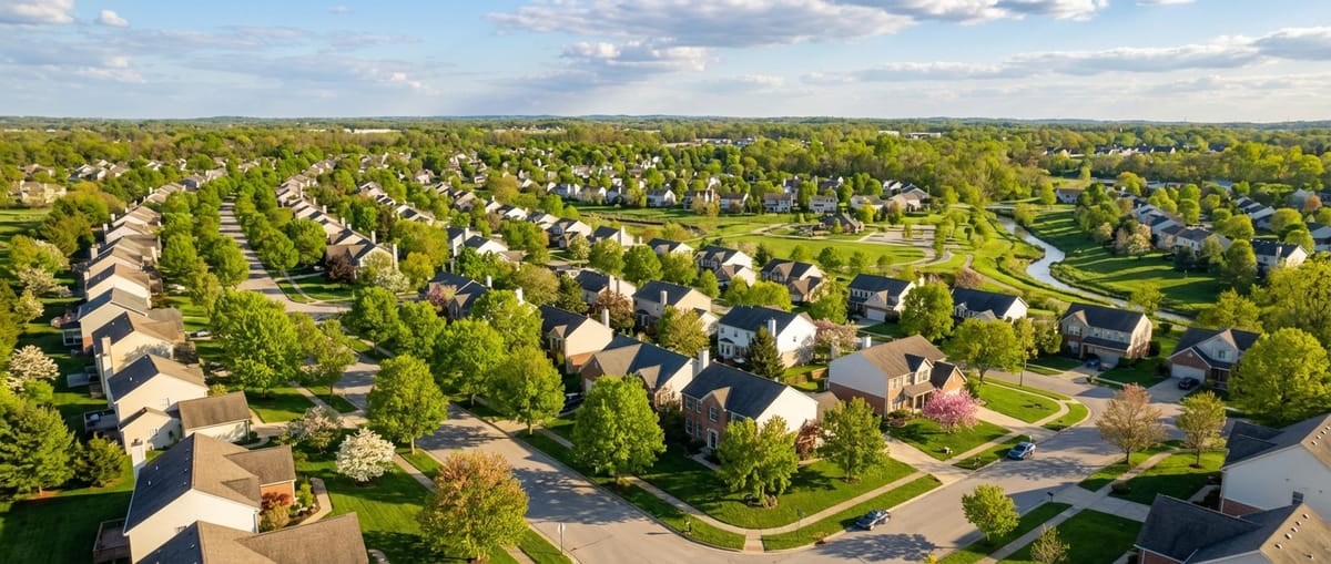 Aerial view of the Springboro Ohio community served by Flourishment HOCATT wellness